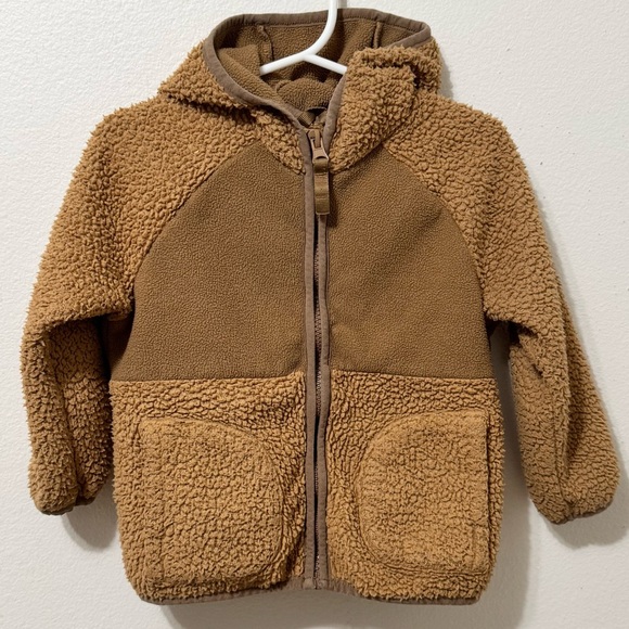 CAT & JACK · TODDLER BOYS' TAN TEDDY FULL ZIP HOODED FLEECE JACKET - 2T - Picture 2 of 5